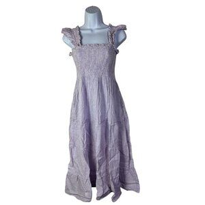 Hill House Home Purple Striped 100% Linen Nap Tiered Midi Dress Size Small Boho